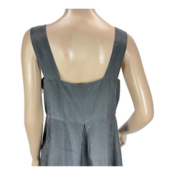 Eileen Fisher Gray Silk Chiffon Pleated Lined Sleeveless Beaded Dress MEDIUM - Picture 7 of 15